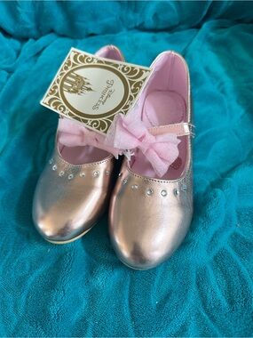Disney Princess Rose Gold Mary Jane Shoes with Pink Bow sz 1
